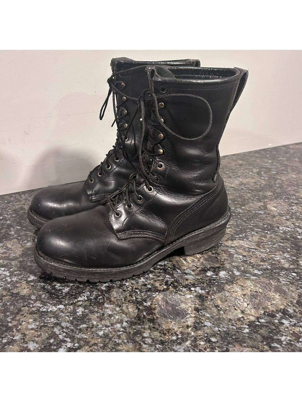 Vintage Red Wing Steel Toe Logger Black Leather Work Boots Sz 9 E2 Extra Wide